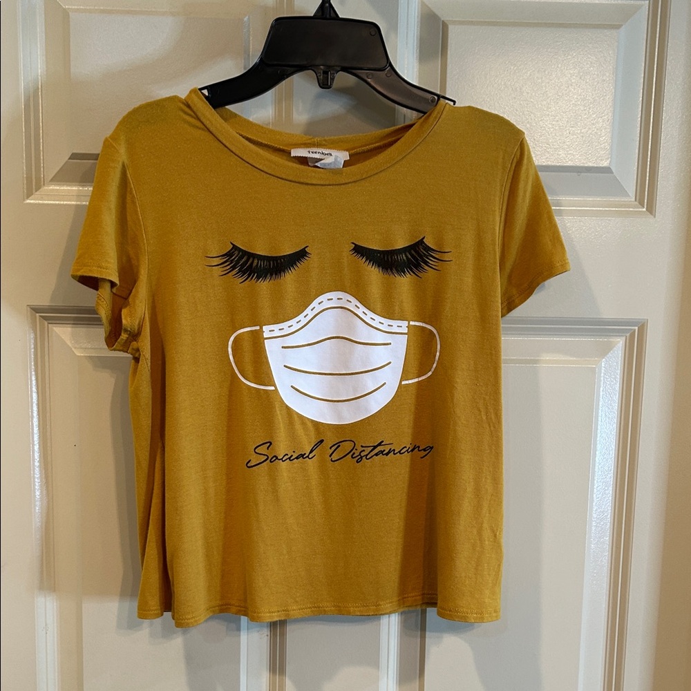 TeenBell Yellow Short Sleeve Tee with Mask & Eyelash Graphic
